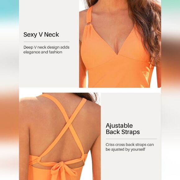 NWT Tankini Top with High Waist Bottoms Cross Strap Tie Back - Picture 6 of 8